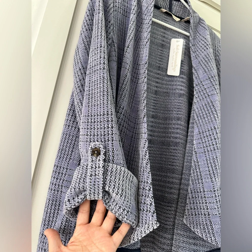 Soft Surroundings Warwick Topper Sweater Blazer Smokey Lavender Plaid size large